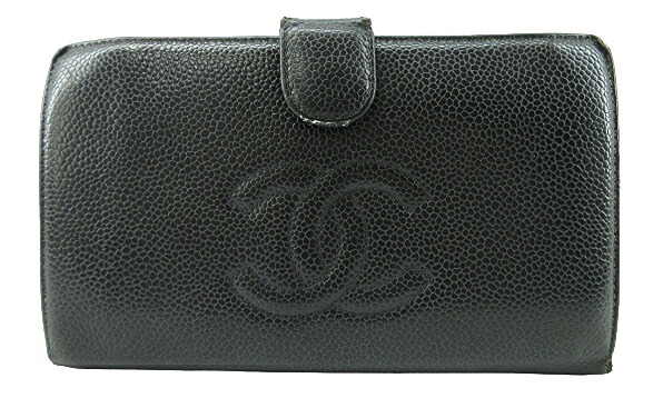 【中古】CHANEL “シャネル” キャビアスキン ココマーク がま口 ロングウォレット 長財布 2000年代 ヴィンテージ オールド A13498 ブラック【鹿児島店】