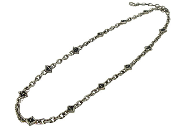 【中古】Christian Dior “クリスチャンディオール” CD Diamond チェ―ンリンク ネックレス CDダイヤモンド アクセサリー N1974HOMMT シルバー×ブラック【鹿児島店】