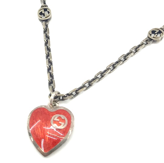 【中古】 GUCCI グッチ インターロッキングG エナメル ハート Ag925 シルバー ネックレス ペンダント レディース 645545 J89B4 1192 【一宮店】