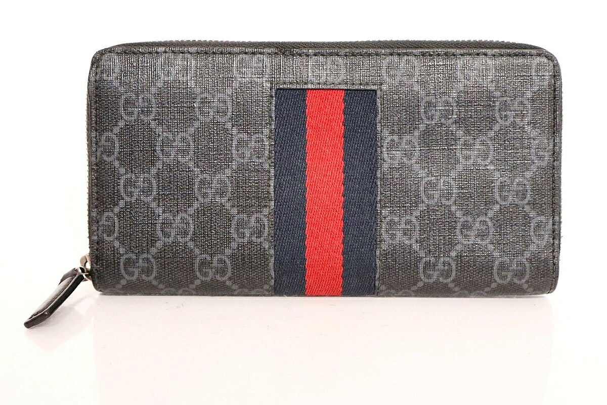 【中古】GUCCI GGスプリーム ニューウェブ 黒いこと ジップアラウンドウォレット 408831 \"グッチ ラウンドジッパー長紙入れ\""【加納店】"