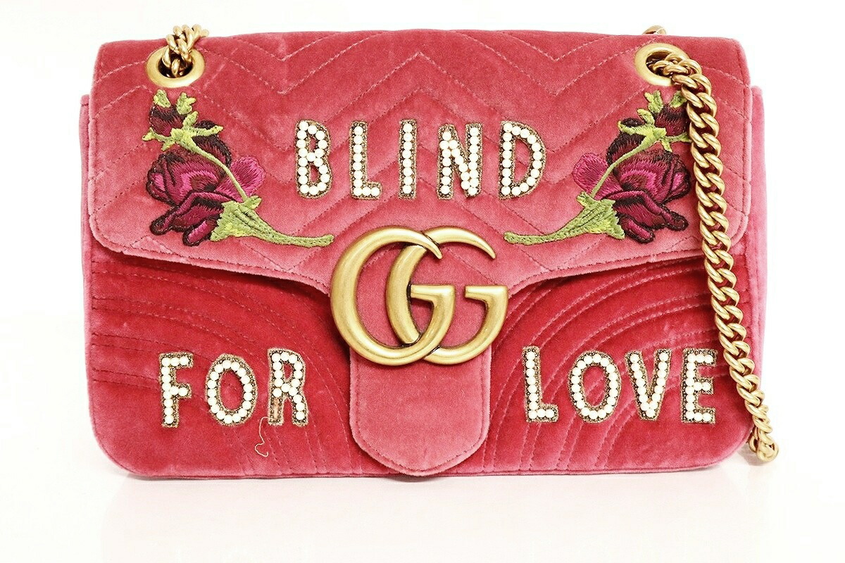 【中古】GUCCI GGマーモント ベロア チェーンショルダーバッグ 443496 \