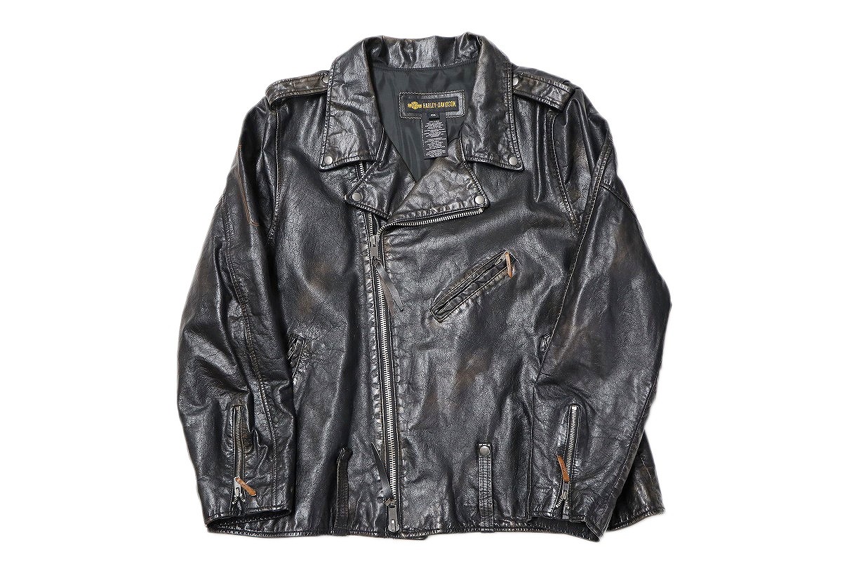 【中古】Harley-Davidson Master Distressed Slim Fit Leather Biker Jacket 98003-18VM \"ハーレーダビッドソン USED加工 レザーバイカージャケット ダブルライダースジャケット\"【加納店】