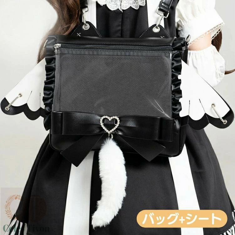 痛御徒面子 今めかしい ハンドバック lolita 御徒面子 うしろ側容器に並べる 好いたらしい ロリィタ ガールズ 心地好い レディース ショルダーバッグ 通学 日常用 可愛らしい かばん 痛BAG 大静電容量 なめし革御徒面子 背嚢 読みやすい衣嚢付き添い人 実用性 曲がった掛け 肩かけ 猫お父ちゃん 黒 黒いこと
