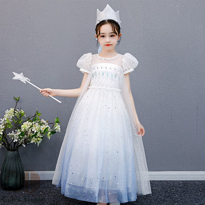 プリンセスドレス 雪の女王風 エルサドレス キッズ 衣装 子供ドレス ピアノ 発表会 コスチューム お姫様 服 半袖 子どもドレス ハロウィン コスプレ クリスマス 女の子 誕生日 プレゼント ホワイト 100 110 120 130 140 150cm
