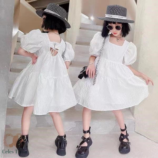 新生活 気楽 半袖ワンピース 子供服 子ども服 こども服 カジュアル ナチュラル キッズ 女の子 パフスリーブ ギャザー チュール プルオーバー 発表会 結婚式 入園式 入学式 卒園式 フォーマル