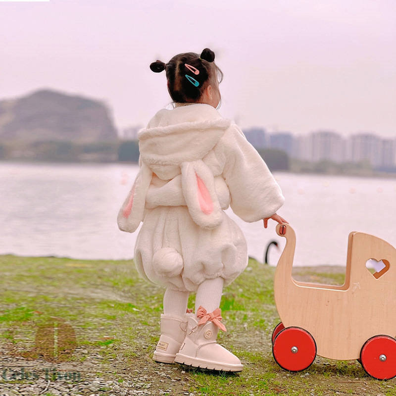 キッズ ジャケット 女の子 防寒 フリース 裏地 ダッフル コート 秋冬 厚みがあり、暖かい 子供服 ホワイト リトルバニー 80-140cm 子ども女の子 子供用 ジャケット シンプル かわいい おしゃれ 通園 通学