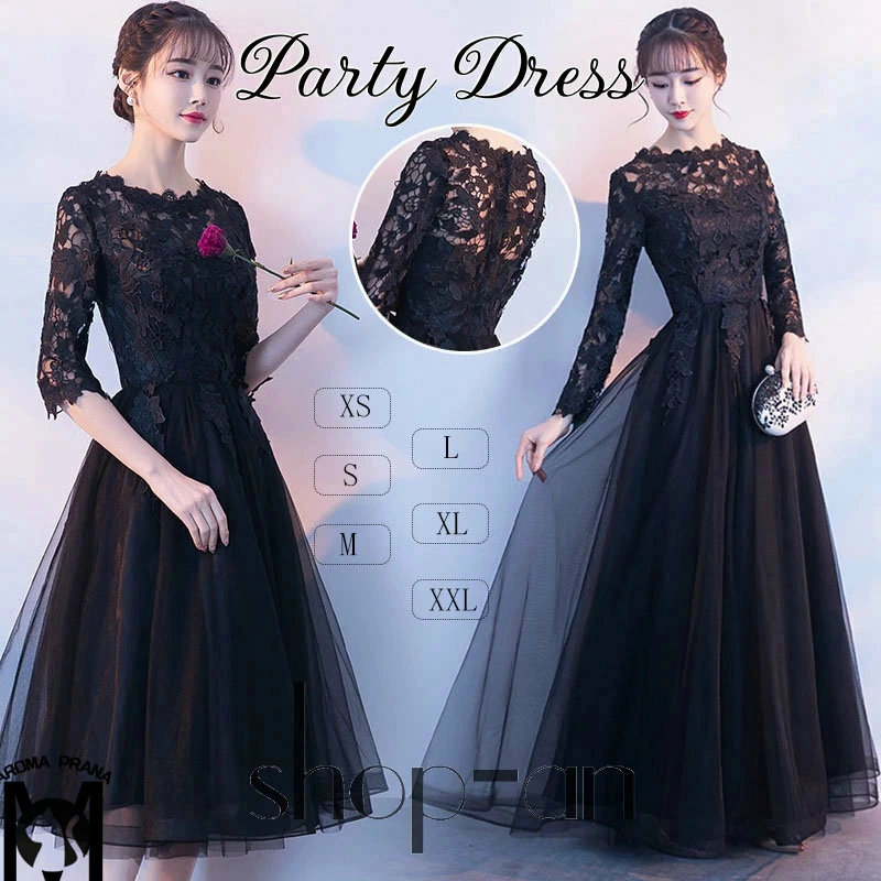 パーティードレス party dress 結婚式 袖あり 袖付き 膝丈 レース ワンピース 20代 30代 40代 ミディアム ミモレ丈 ロング丈 ウエディングドレス フォーマル ドレス 二次会 ブラック ネイビー 卒業式 謝恩会 同窓 大人 上品 お呼ばれ 披露宴｜お宝ある