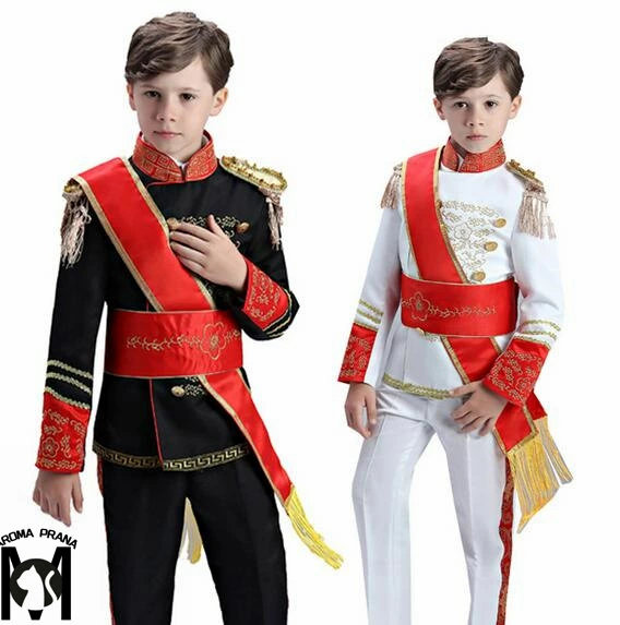 子ども演出服 欧米儀仗将軍様コスプレ衣装 演奏会 男の子 豪華貴族風服　宮廷　キッズタキシードスーツセットアップ 4点セットアップ パーティー　舞台ステージ衣装 演劇オペラ声楽 クリスマス仮装 ハロウィン衣装 カラオケ 学園祭