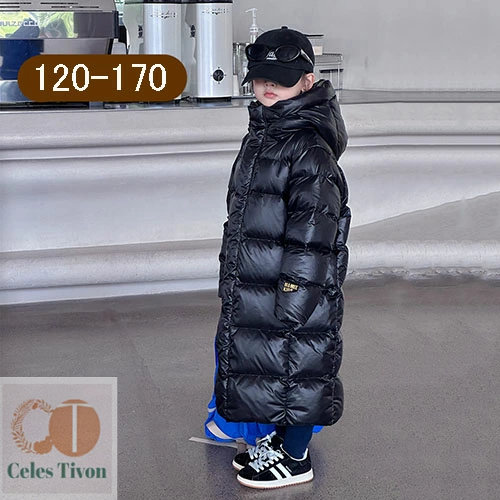ダウンコート ロングダウンコート キッズダウンコート 男の子 女の子 ロングコート フード付き キッズ ダウンジャケット アウター コート キッズ服 防寒 防風 通学 秋冬 ジュニア キッズジャケット 冬服 暖か 無地 120-170cm 5歳 6歳 7歳 8歳 9歳 10歳 黒 ブラック