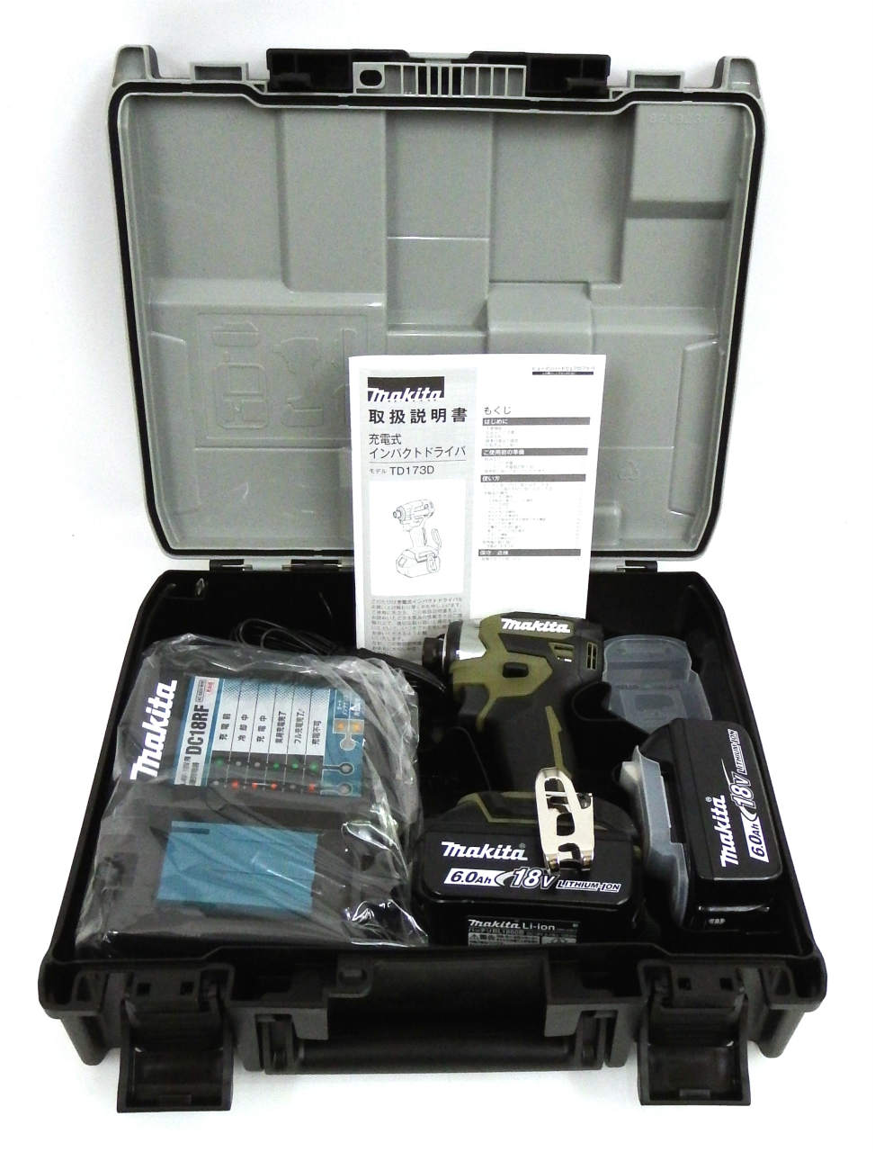 【未当て嵌める】マキタ(Makita) 申し受ける式インパクトドライバ（オリ-ブ） 18V6Ah バッテリ2本・申し受ける器・容れもの付 TD173DRGXO【住吉店】 穴あけ・締付工具-DIY・工具-インパクトドライバー