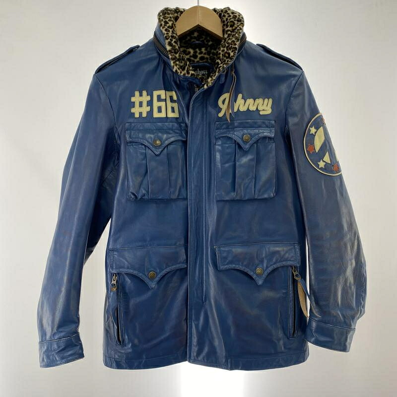 【中古】Schott JOHNNY 上塗りなめし革 シングルライダースジャケット 青 大きさS 3161013 打つこと[91]