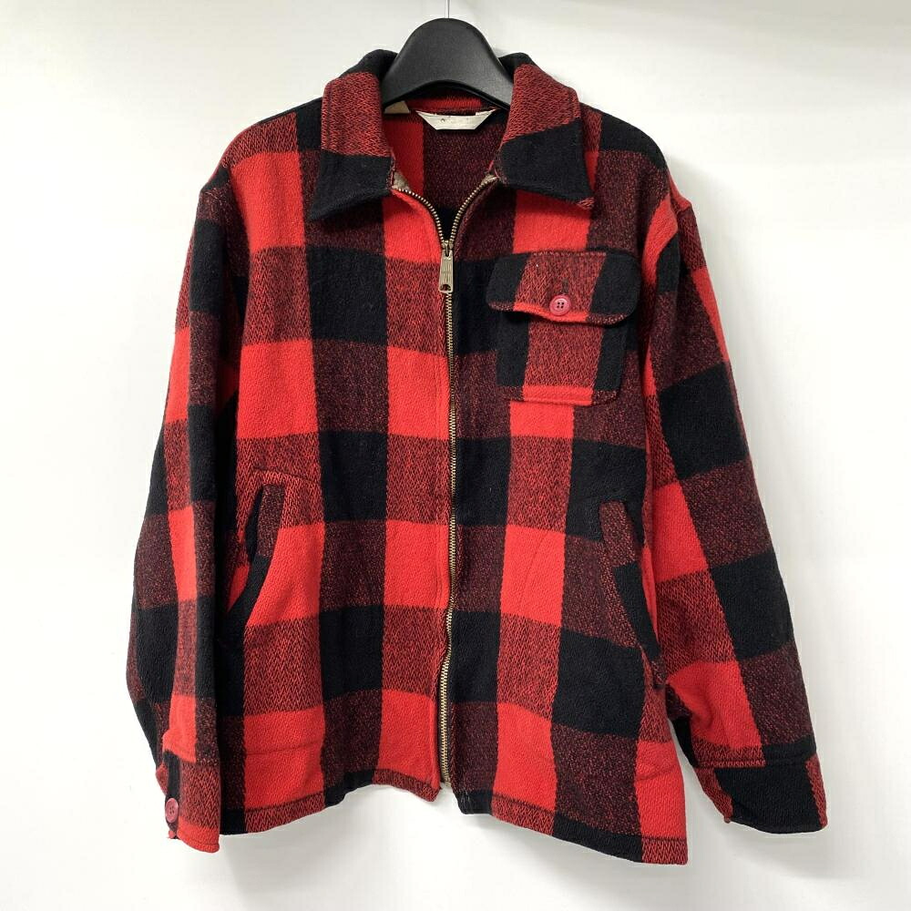 【中古】60s Woolrich 羊毛交ぜあわせる ジップジャケット 大きさM 黒いこと 赤いこと 五角形タロンジップ 羊毛分限者 [17]