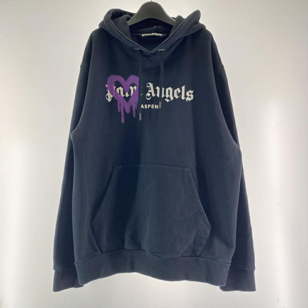 【中古】Palm Angels 21AW フロントハートロゴ スウェットプルオーバーパーカー サイズL MBB003F21FLE002 ブラック パームエンジェルス[17]