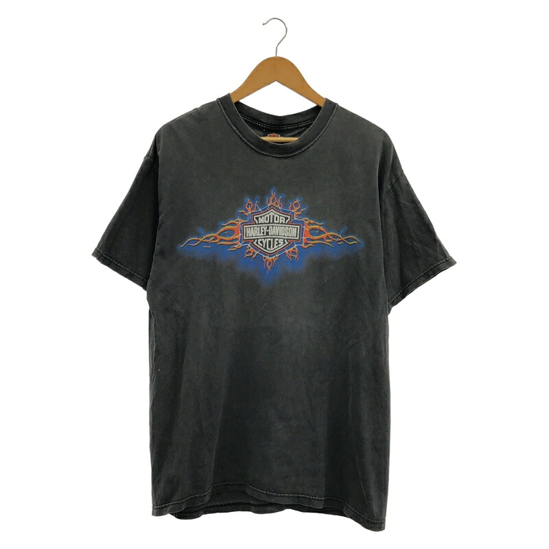 【中古】Harley Davidson 00s クロコダイルプリントTシャツ L グレー ハーレーダビッドソン[10]