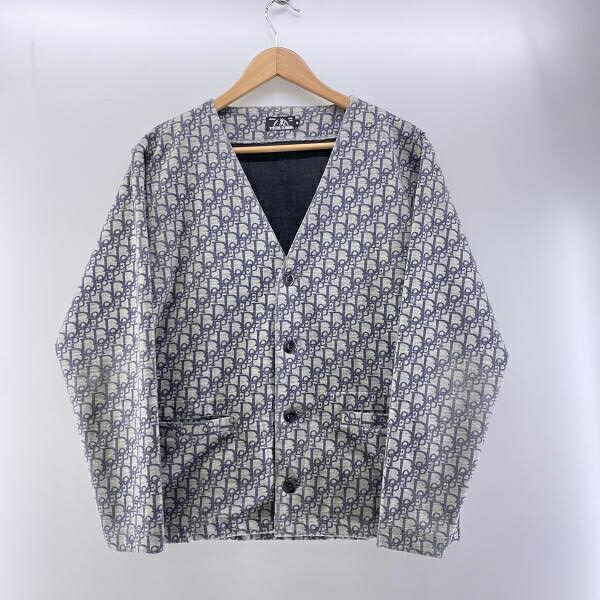 【中古】HYSTERIC GLAMOUR DOPE柄 絨毛混ジレー 薄墨色 M ※首元褪せ ヒステリックグラマー[24] その他-メンズファッション