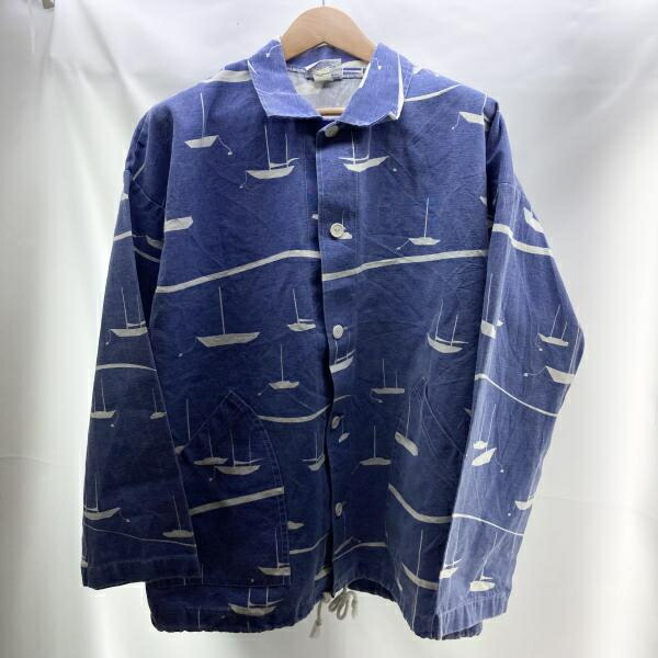 【中古】MICHIGAN RAG CO. 総柄シャツジャケット サイズL ブルー ボート[19]