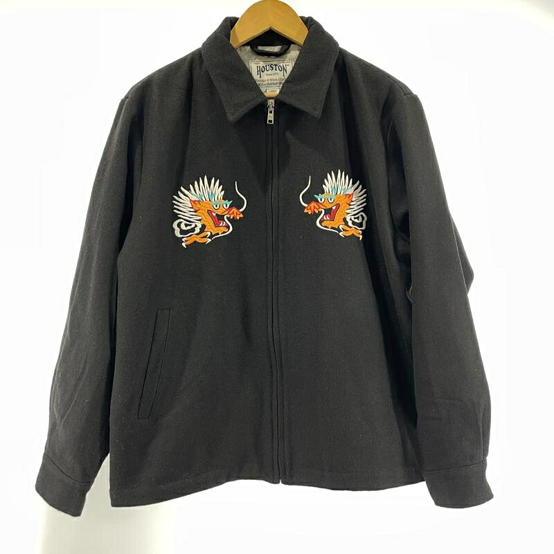 【中古】HOUSTON MELTON TOUR JACKET DRAGON BLACK サイズL メルトンツアージャケット ヒューストン[19]