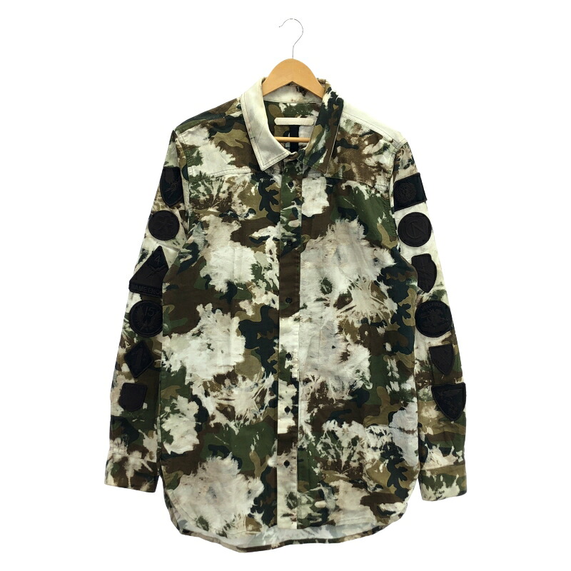 【中古】OFFWHITE バックバイアスカモフラシャツ 長袖シャツ M ホワイト カモフラージュ オフホワイト[10]