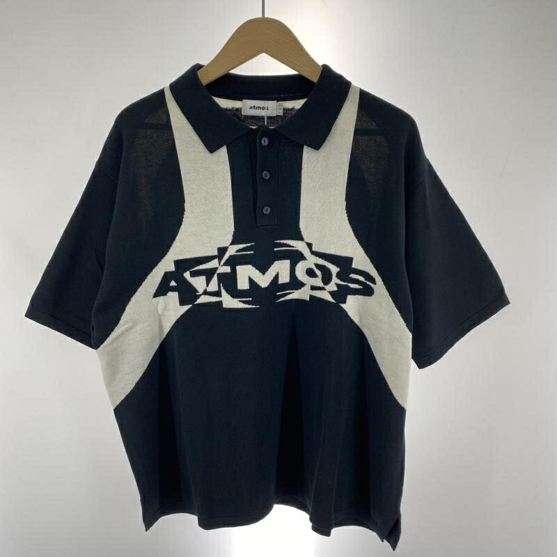 【中古】ATMOS Knit Polo Shirt 大きさL 白×黒 アトモス[91]