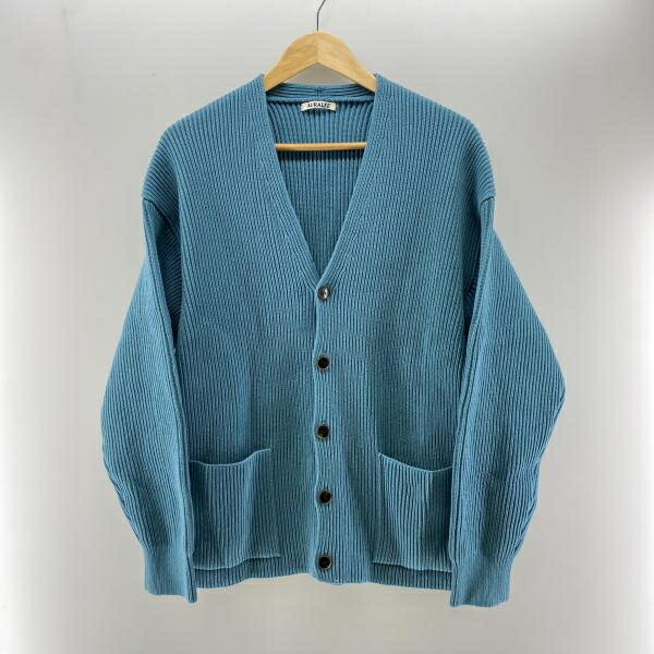 【中古】AURALEE SUPER FINE WOOL RIB KNIT BIG CARDIGAN ブルー サイズ4 A22AC01RK オーラリー[24]