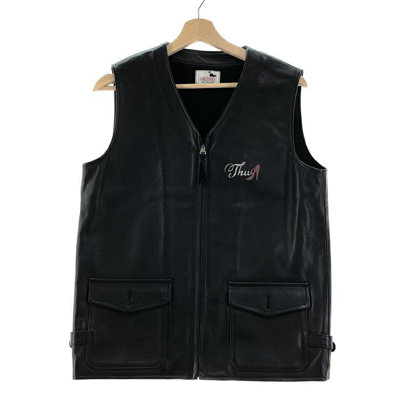 【中古】GANGSTERVILLE レザーベスト M ブラック ギャングスタービル 牛革[10]｜お宝創庫