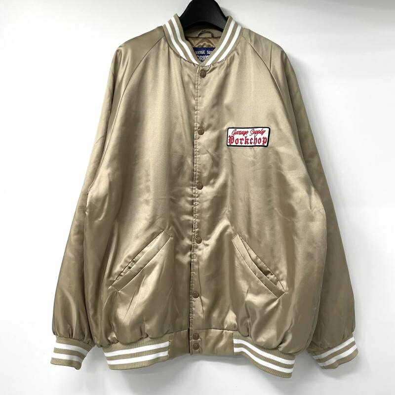 【中古】PORKCHOP GARAGE SUPPLY サテンスポーツジャケット スタジャン ベージュ サイズL ポークチョップ[17]