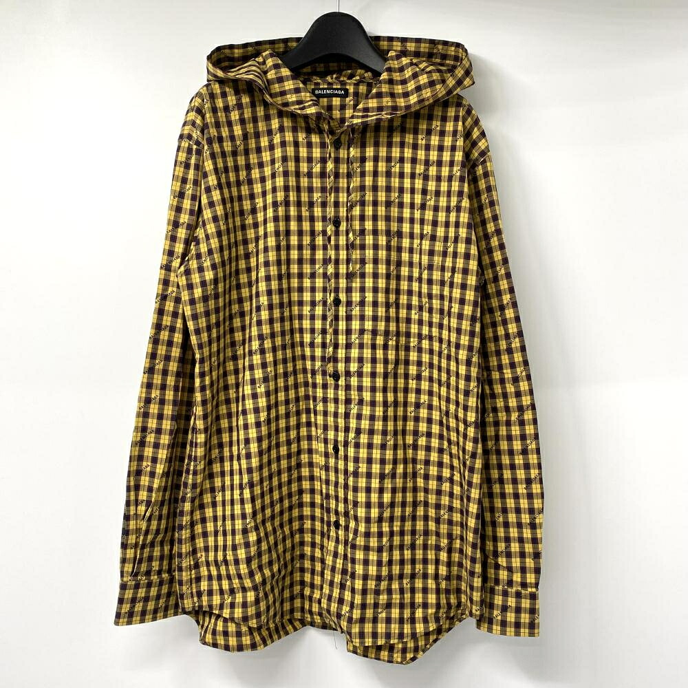 【中古】BALENCIAGA フーデッドシャツ ブラック イエロー サイズ39 485990 バレンシアガ[17]
