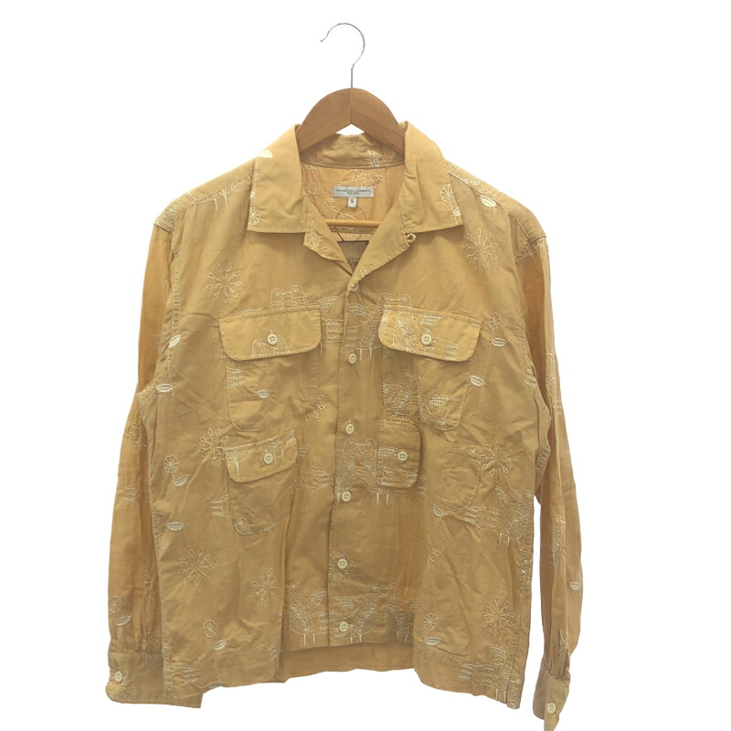 【中古】ENGINEERED GARMENTS オープンカラー長袖刺繍シャツ サイズS ベージュ エンジニアドガーメンツ[92]