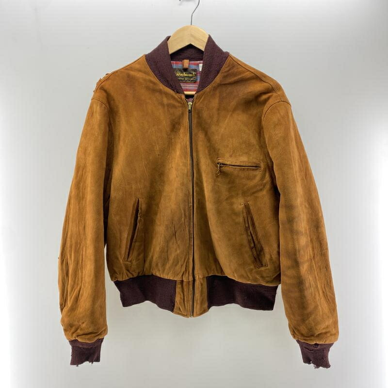 【中古】WINDWARD 30～50s 黒タグ スウェードブルゾン ブラウン サイズM相当 △状態考慮　ウィンドワード[24]