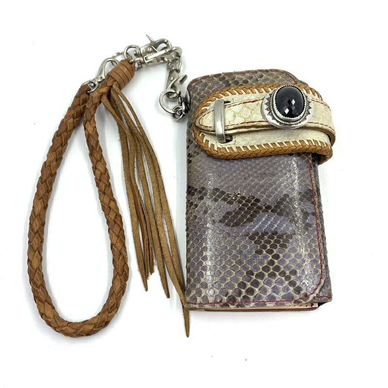 【中古】ALZUNI パイソン バイカーウォレット ブルー アルズーニ[24]