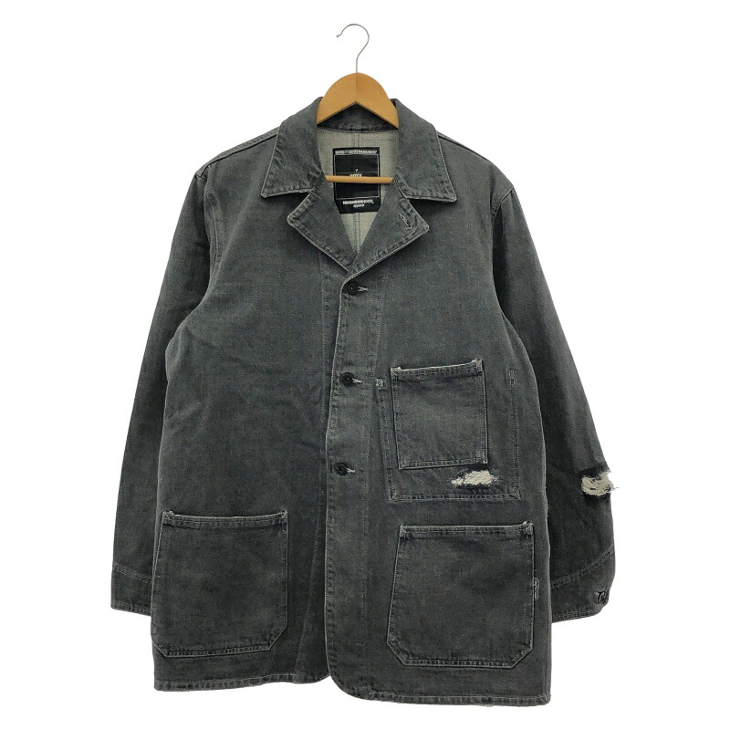 【中古】NEIGHBERHOOD サベージ デニムカバーオール L ブラック ダメージデザイン ネイバーフッド[92]