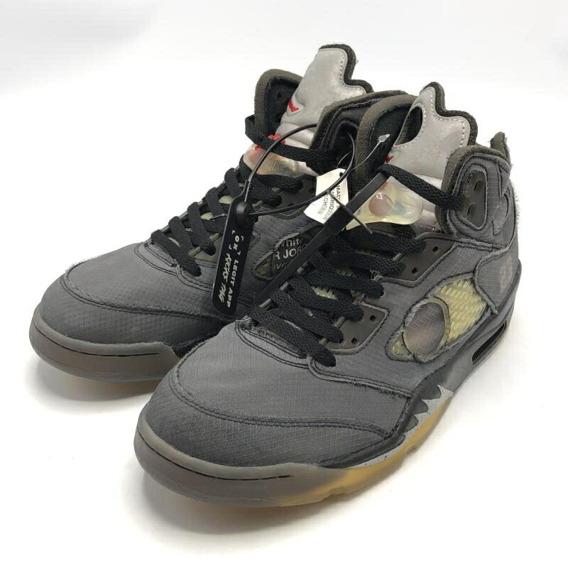 【中古】NIKE × Off-White AIR JORDAN 5 Black/Muslin/Fire Red スニーカー 28.5珊 CT8480-001 ナイキ 象牙色[10]