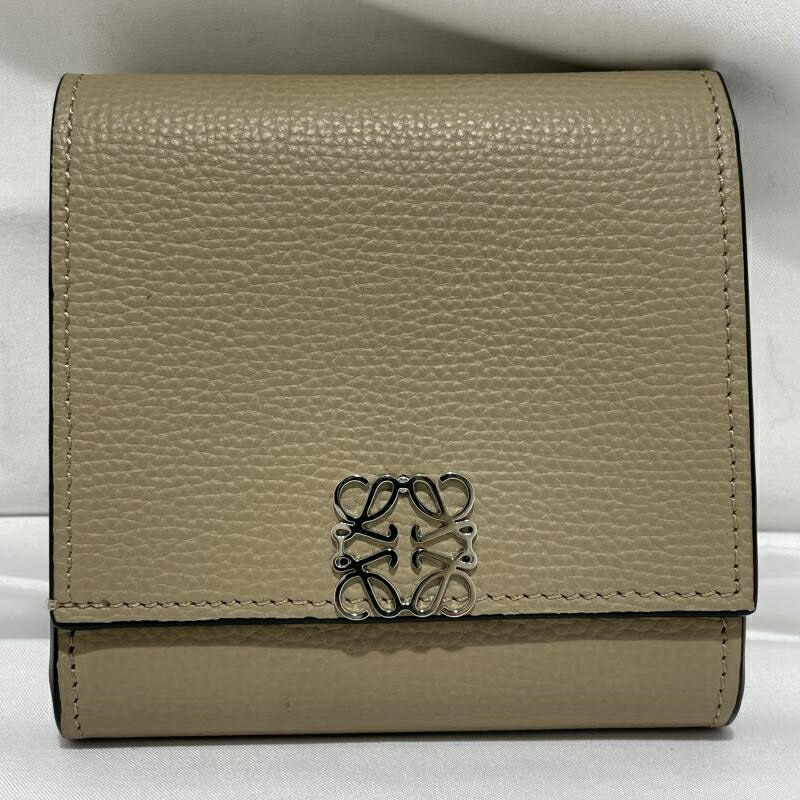 【中古】LOEWE アナグラム コンパクト フラップウォレット ベージュ ロエベ 262317[19]