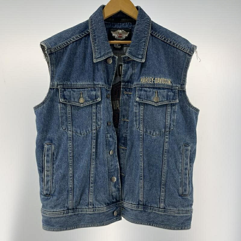 【中古】Harley Davidson デニムベスト ブルー サイズM ハーレーダビッドソン[19]