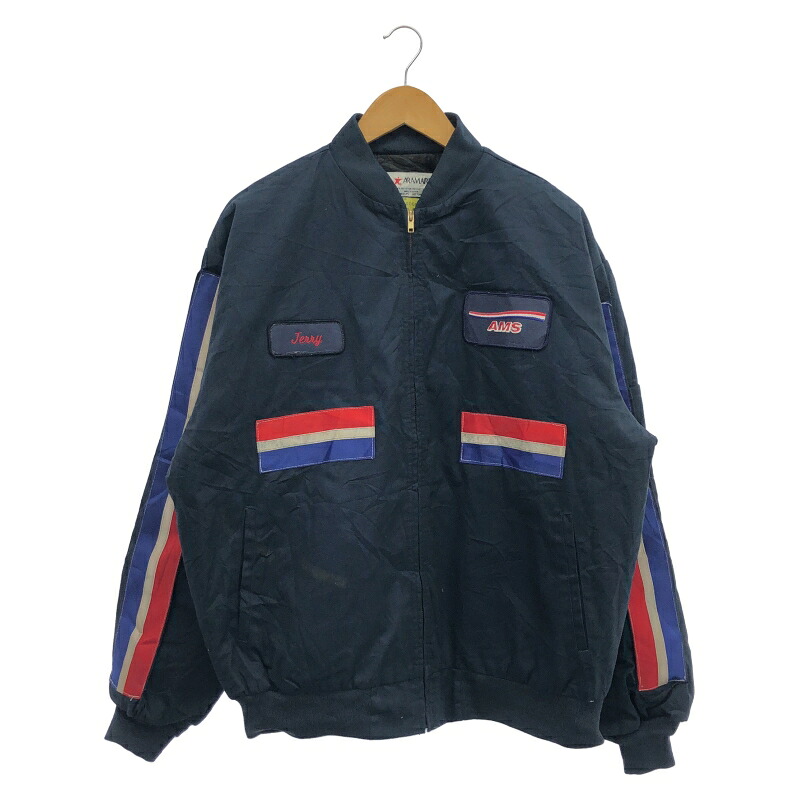 【中古】オールド ARAMARK ワッペン ジップブルゾン サイズ表記なし(L～XLサイズ相当) 青 アラマーク[91]