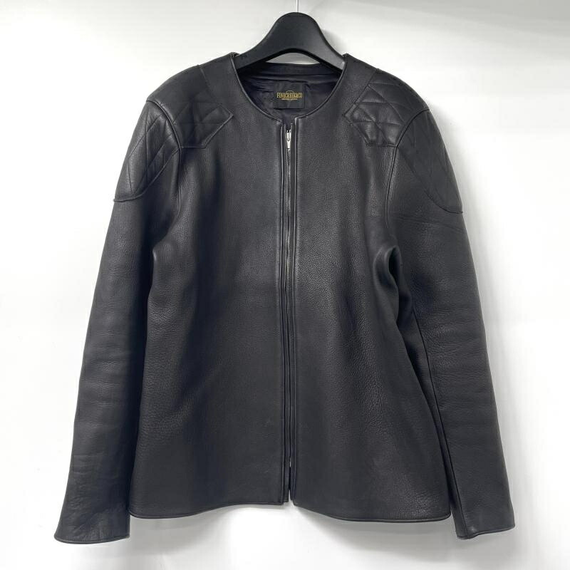 【中古】FINE CREEK LEATHERS Bad Deer ディアスキン ノーカラーライダース サイズ42 ブラック ファインクリーク[17]