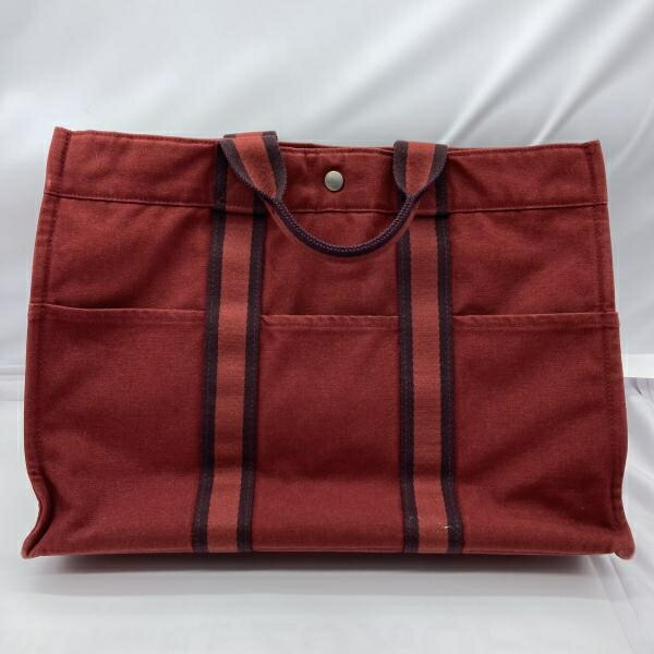 【中古】HERMES フールトゥトートバッグ △角スレあり レッド エルメス[19]