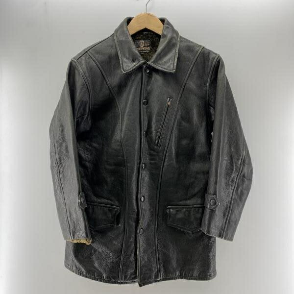 【中古】MEN'S WEAR 60s レザーコート ブラック size M相当 ※ベルト欠損[24]