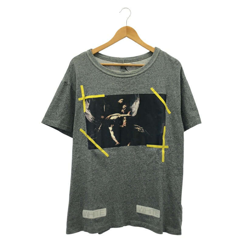 【中古】Off-White カラヴァッジョ 刷り上げる ティーシャツ L 薄墨色 象牙色[10]