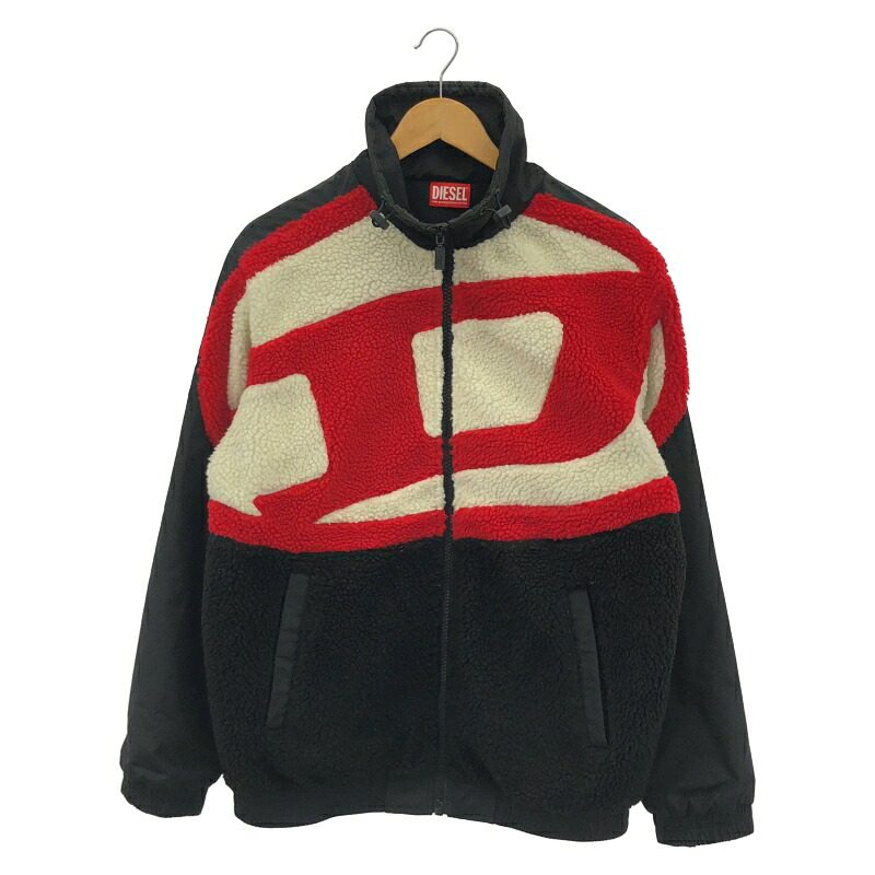 【中古】DIESEL Dロゴタイプ ボア×ナイロン交ぜ合わせる モックネック 大きさM 黒 ディーゼル[91]