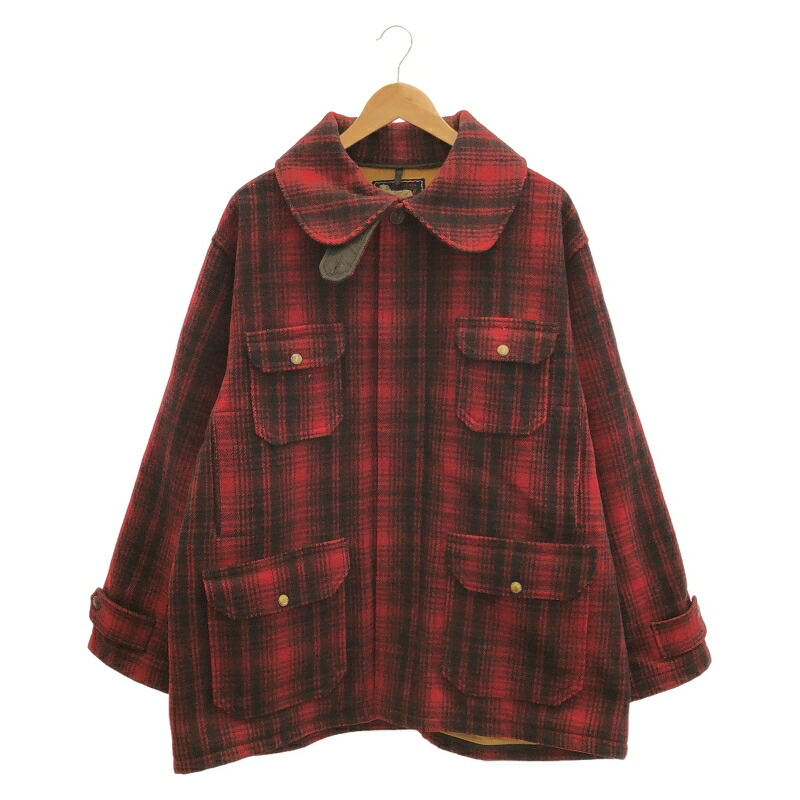【中古】WOOLRICH 50-60s マッキーノジャケット サイズ50(L～LL相当) 赤チェック ウールリッチ[91]
