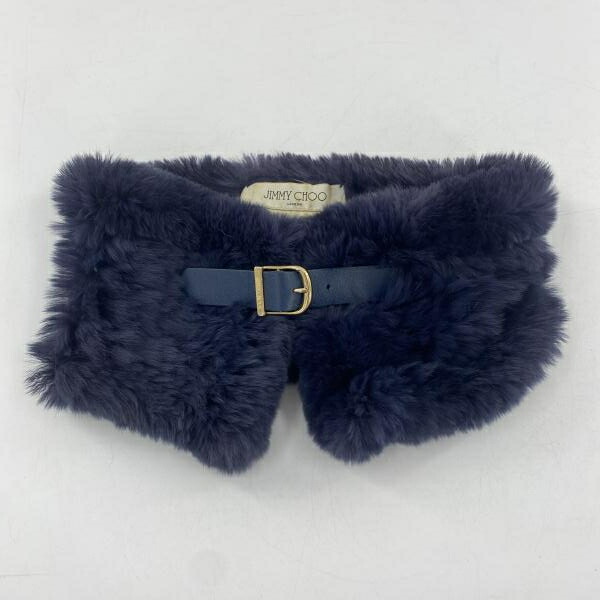 【中古】JIMMY CHOO ネックウォーマー ネイビー ジミーチュウ ファーラビット[10]