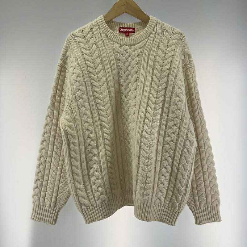 【中古】Supreme Appligue Cable Knit Sweater WHITE 大いさM[19] ニット・セーター-トップス