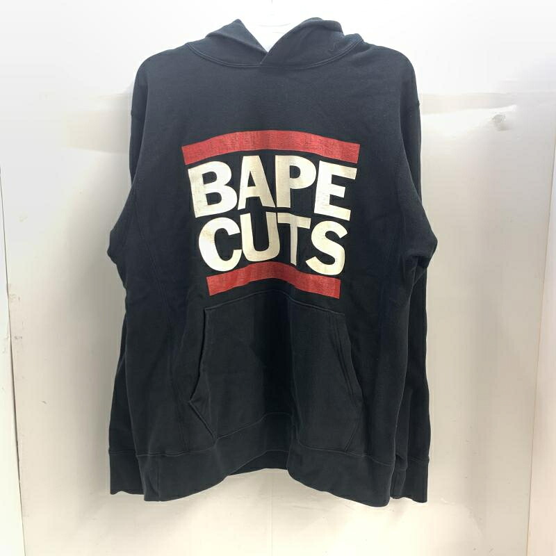 【中古】OLD A BATHING APE BAPE CUTS HOODIE パーカー サイズM 黒[92]