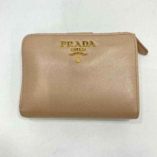 【中古】PRADA サフィアーノ 2つ折り 紙入れ ベージュ 1ML018 プラダ[24]