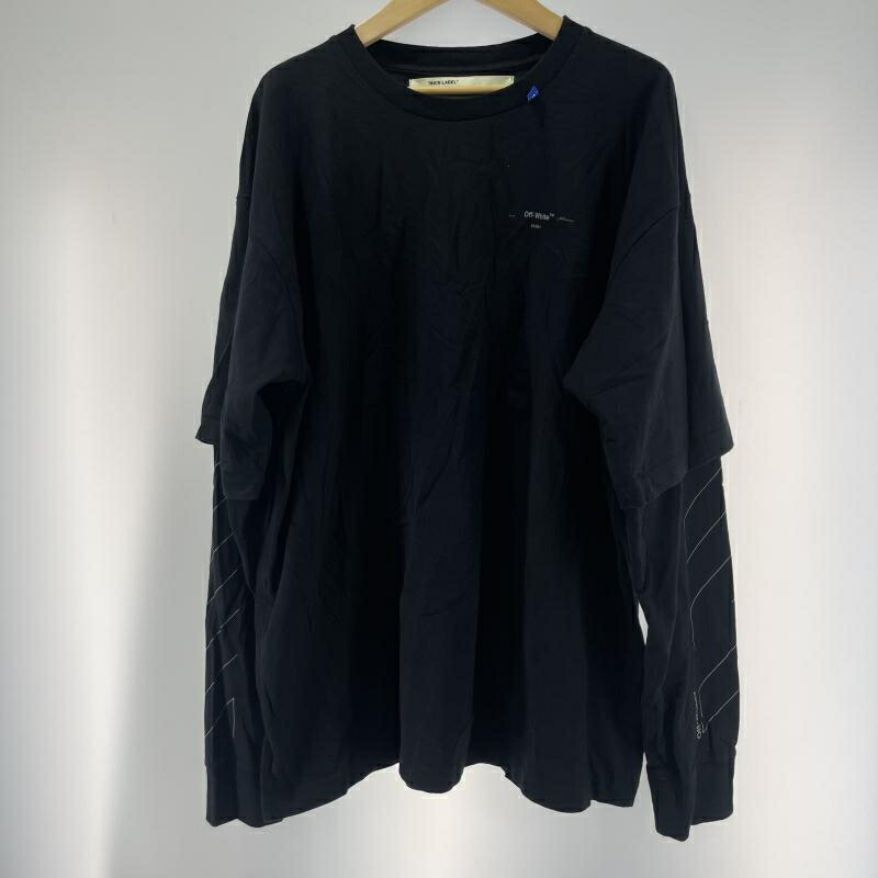【中古】OFF-WHITE 19AW DIAG UNFINISHED サイズXL omab022e19185003 ブラック レイヤードロンT オフホワイト[19]