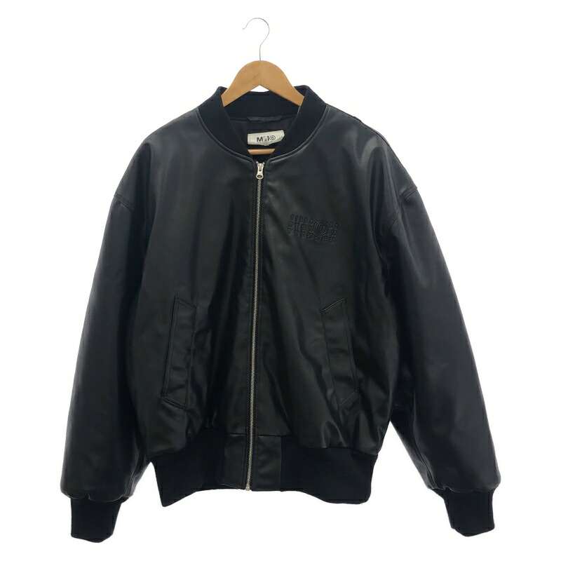 【中古】MM6 23AW ナンバリック フェイクレザー ボマージャケット 大きさS 黒 ▲特性曳き船切り身 エムエムシックス[92]