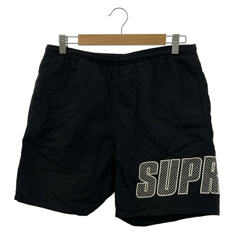 【中古】Supreme 19SS Logo Applique Water Short 大きさS 黒いこと シュプリーム[19]