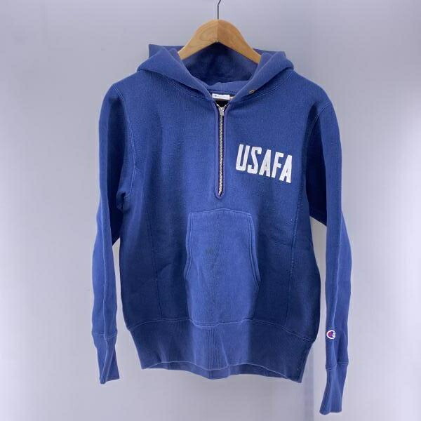【中古】Champion 復刻タグ USAF ハーフジップパーカー(フェードあり) ネイビー サイズS チャンピオン[24]