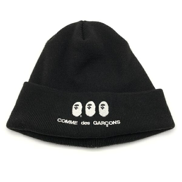 【中古】A BATHING APE &times; comme des garcons OSAKA KNIT CAP ニットキャップ F ブラック アベイシングエイプ コムデギャルソン[10]｜お宝創庫